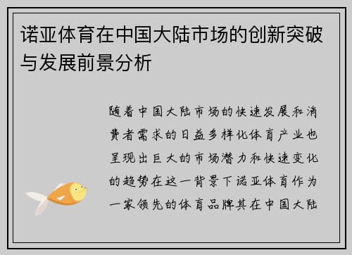 诺亚体育在中国大陆市场的创新突破与发展前景分析